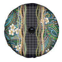 Hawaiian Art Flower Tribal with Lei Spare Tire Cover Palaka Pattern Black Color - Polynesian Pride