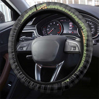 Hawaiian Art Flower Tribal with Lei Steering Wheel Cover Palaka Pattern Black Color - Polynesian Pride