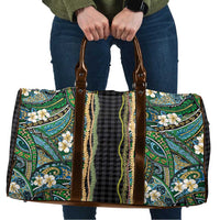Hawaiian Art Flower Tribal with Lei Travel Bag Palaka Pattern Black Color - Polynesian Pride