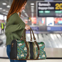 Hawaiian Art Flower Tribal with Lei Travel Bag Palaka Pattern Black Color - Polynesian Pride
