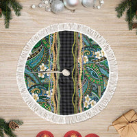 Hawaiian Art Flower Tribal with Lei Tree Skirt Palaka Pattern Black Color - Polynesian Pride