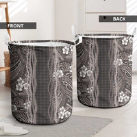 Hawaiian Art Flower Tribal with Lei Laundry Basket Palaka Pattern Grayscale - Polynesian Pride