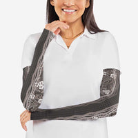 Hawaiian Art Flower Tribal with Lei Arm Sleeves Palaka Pattern Grayscale - Polynesian Pride