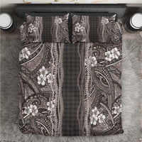 Hawaiian Art Flower Tribal with Lei Bedding Set Palaka Pattern Grayscale - Polynesian Pride
