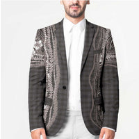 Hawaiian Art Flower Tribal with Lei Blazer Palaka Pattern Grayscale - Polynesian Pride