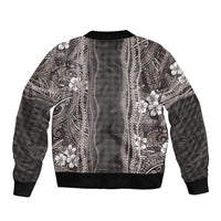 Hawaiian Art Flower Tribal with Lei Bomber Jacket Palaka Pattern Grayscale - Polynesian Pride