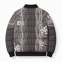 Hawaiian Art Flower Tribal with Lei Bomber Puffer Jacket Palaka Pattern Grayscale - Polynesian Pride