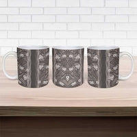 Hawaiian Art Flower Tribal with Lei Ceramic Mug Palaka Pattern Grayscale - Polynesian Pride