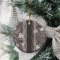 Hawaiian Art Flower Tribal with Lei Ceramic Ornament Palaka Pattern Grayscale - Polynesian Pride