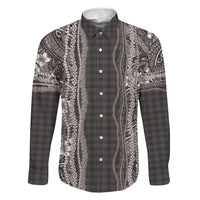 Hawaiian Art Flower Tribal with Lei Family Matching Long Sleeve Bodycon Dress and Hawaiian Shirt Palaka Pattern Grayscale LT03 Dad's Shirt - Long Sleeve Gray - Polynesian Pride