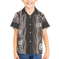 Hawaiian Art Flower Tribal with Lei Family Matching Long Sleeve Bodycon Dress and Hawaiian Shirt Palaka Pattern Grayscale LT03 Son's Shirt Gray - Polynesian Pride