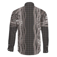 Hawaiian Art Flower Tribal with Lei Family Matching Off Shoulder Maxi Dress and Hawaiian Shirt Palaka Pattern Grayscale - Polynesian Pride