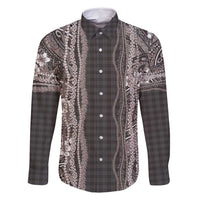 Hawaiian Art Flower Tribal with Lei Family Matching Off Shoulder Short Dress and Hawaiian Shirt Palaka Pattern Grayscale - Polynesian Pride