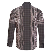 Hawaiian Art Flower Tribal with Lei Family Matching Off Shoulder Short Dress and Hawaiian Shirt Palaka Pattern Grayscale - Polynesian Pride