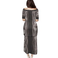 Hawaiian Art Flower Tribal with Lei Family Matching Puletasi and Hawaiian Shirt Palaka Pattern Grayscale LT03 - Polynesian Pride