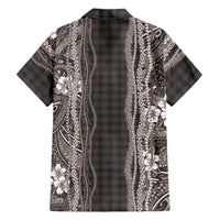 Hawaiian Art Flower Tribal with Lei Family Matching Short Sleeve Bodycon Dress and Hawaiian Shirt Palaka Pattern Grayscale LT03 - Polynesian Pride