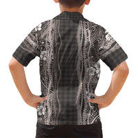 Hawaiian Art Flower Tribal with Lei Family Matching Tank Maxi Dress and Hawaiian Shirt Palaka Pattern Grayscale - Polynesian Pride