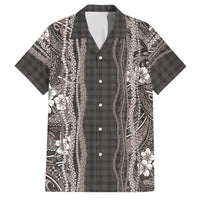 Hawaiian Art Flower Tribal with Lei Family Matching Tank Maxi Dress and Hawaiian Shirt Palaka Pattern Grayscale - Polynesian Pride