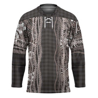 Hawaiian Art Flower Tribal with Lei Hockey Jersey Palaka Pattern Grayscale - Polynesian Pride