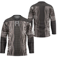 Hawaiian Art Flower Tribal with Lei Hockey Jersey Palaka Pattern Grayscale - Polynesian Pride