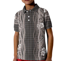 Hawaiian Art Flower Tribal with Lei Kid Polo Shirt Palaka Pattern Grayscale - Polynesian Pride