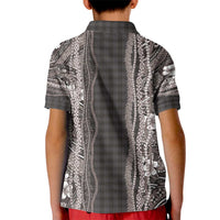 Hawaiian Art Flower Tribal with Lei Kid Polo Shirt Palaka Pattern Grayscale - Polynesian Pride