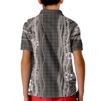 Hawaiian Art Flower Tribal with Lei Kid Polo Shirt Palaka Pattern Grayscale - Polynesian Pride