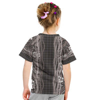 Hawaiian Art Flower Tribal with Lei Kid T Shirt Palaka Pattern Grayscale - Polynesian Pride