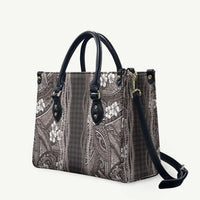 Hawaiian Art Flower Tribal with Lei Leather Bag Palaka Pattern Grayscale - Polynesian Pride