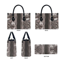 Hawaiian Art Flower Tribal with Lei Leather Bag Palaka Pattern Grayscale - Polynesian Pride