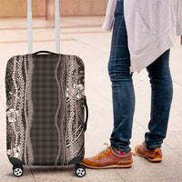 Hawaiian Art Flower Tribal with Lei Luggage Cover Palaka Pattern Grayscale - Polynesian Pride