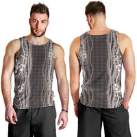 Hawaiian Art Flower Tribal with Lei Men Tank Top Palaka Pattern Grayscale - Polynesian Pride