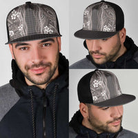 Hawaiian Art Flower Tribal with Lei Mesh Trucker Cap Palaka Pattern Grayscale - Polynesian Pride