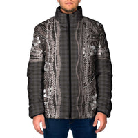 Hawaiian Art Flower Tribal with Lei Padded Jacket Palaka Pattern Grayscale - Polynesian Pride