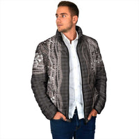 Hawaiian Art Flower Tribal with Lei Padded Jacket Palaka Pattern Grayscale - Polynesian Pride