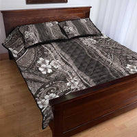 Hawaiian Art Flower Tribal with Lei Quilt Bed Set Palaka Pattern Grayscale - Polynesian Pride
