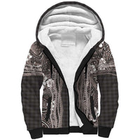 Hawaiian Art Flower Tribal with Lei Sherpa Hoodie Palaka Pattern Grayscale - Polynesian Pride