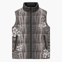 Hawaiian Art Flower Tribal with Lei Sleeveless Puffer Jacket Palaka Pattern Grayscale - Polynesian Pride