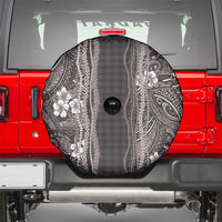 Hawaiian Art Flower Tribal with Lei Spare Tire Cover Palaka Pattern Grayscale - Polynesian Pride