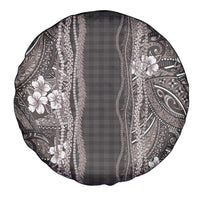 Hawaiian Art Flower Tribal with Lei Spare Tire Cover Palaka Pattern Grayscale - Polynesian Pride