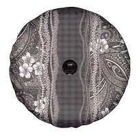 Hawaiian Art Flower Tribal with Lei Spare Tire Cover Palaka Pattern Grayscale - Polynesian Pride