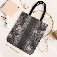 Hawaiian Art Flower Tribal with Lei Tote Bag Palaka Pattern Grayscale - Polynesian Pride