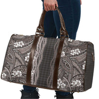 Hawaiian Art Flower Tribal with Lei Travel Bag Palaka Pattern Grayscale - Polynesian Pride
