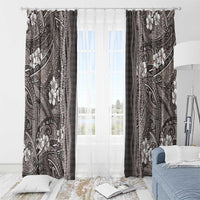 Hawaiian Art Flower Tribal with Lei Window Curtain Palaka Pattern Grayscale - Polynesian Pride