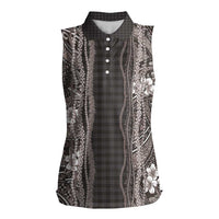 Hawaiian Art Flower Tribal with Lei Women Sleeveless Polo Shirt Palaka Pattern Grayscale - Polynesian Pride