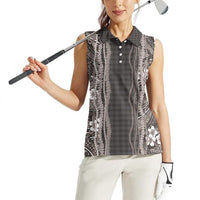 Hawaiian Art Flower Tribal with Lei Women Sleeveless Polo Shirt Palaka Pattern Grayscale - Polynesian Pride