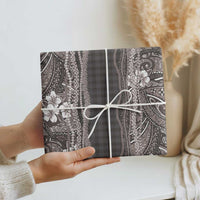 Hawaiian Art Flower Tribal with Lei Wrapping Paper Palaka Pattern Grayscale - Polynesian Pride