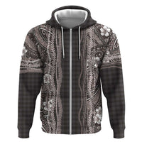 Hawaiian Art Flower Tribal with Lei Zip Hoodie Palaka Pattern Grayscale - Polynesian Pride