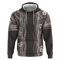 Hawaiian Art Flower Tribal with Lei Zip Hoodie Palaka Pattern Grayscale - Polynesian Pride