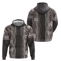 Hawaiian Art Flower Tribal with Lei Zip Hoodie Palaka Pattern Grayscale - Polynesian Pride
